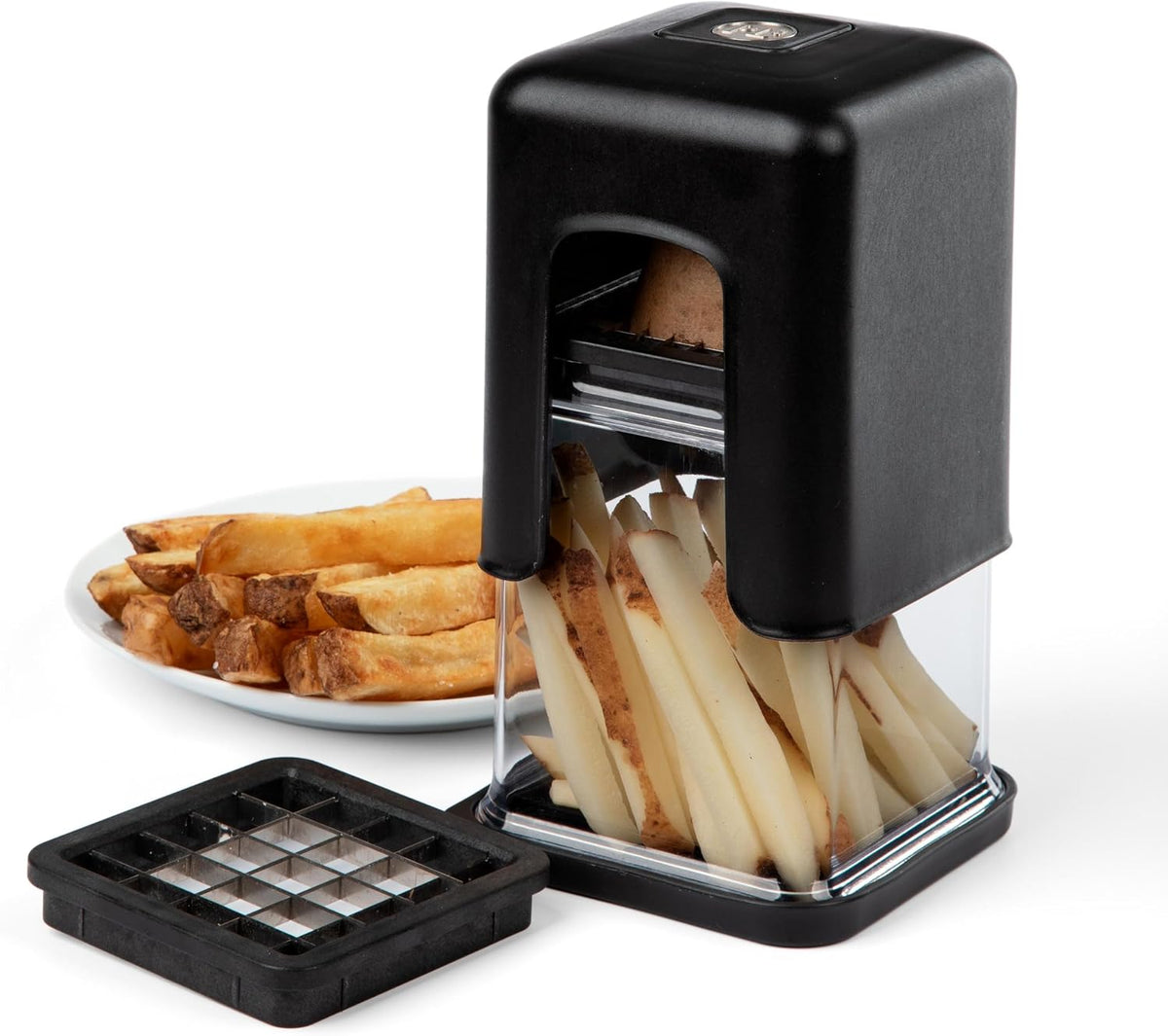 Professional Fry Cutter, Perfect Fries and Veggie Sticks in One Easy Motion, Includes Regular and Thick Cut Blades
