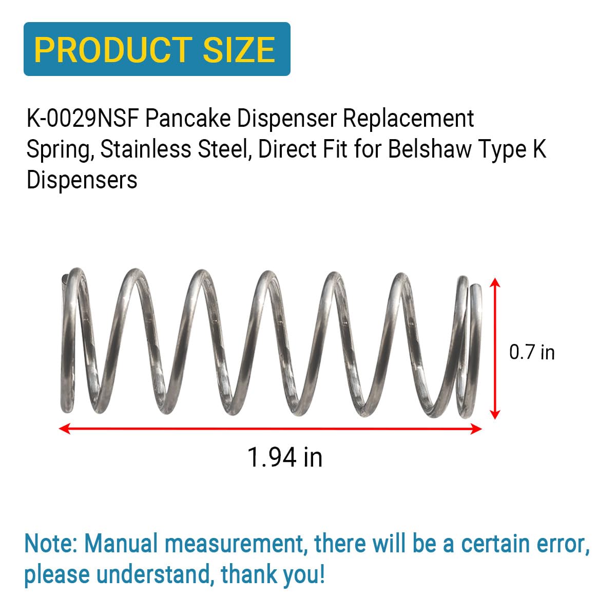 K-0029NSF Spring for B-elshaw Type K Pancake Dispenser