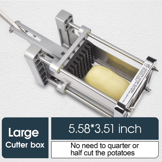 French Fry Cutter, Professional Potato Cutter Stainless Steel with 3/8-Inch and 1/4-Inch Blade Great for Potatoes Carrots Cucumbers