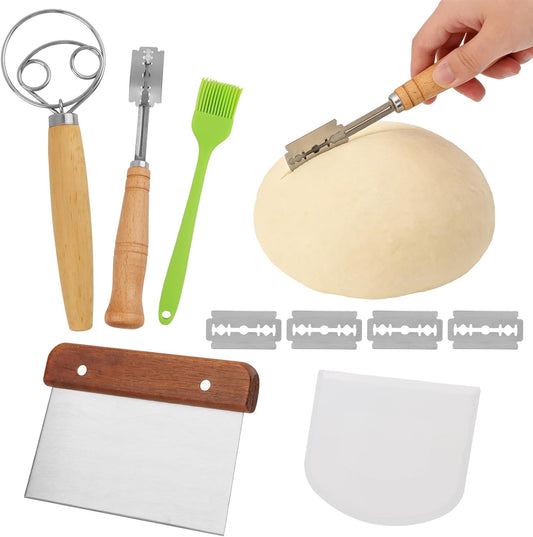 Danish Dough Whisk Set, Dough Hook, Bread Lame, Bench Scraper, Pastry Brush, Sourdough Bread Baking Tools Kit with Scoring Tool(Multicolor,Size:/)