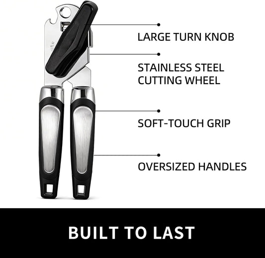 Can Opener Manual, Handheld Strong Heavy Duty Stainless Steel Can Opener, Comfortable Handle, Sharp Blade Smooth Edge, Can Openers with Multifunctional Bottle Opener
