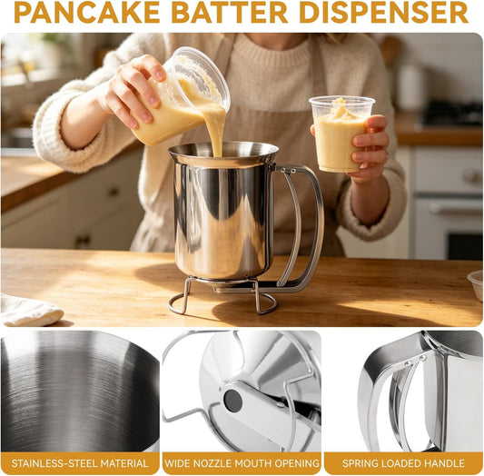 Pancake Dispenser for Batter, Stainless Steel Batter Dispenser, 900ML Funnel Cake Dispenser Batter Pourer for Baking Cupcakes Muffins Crepes Waffles