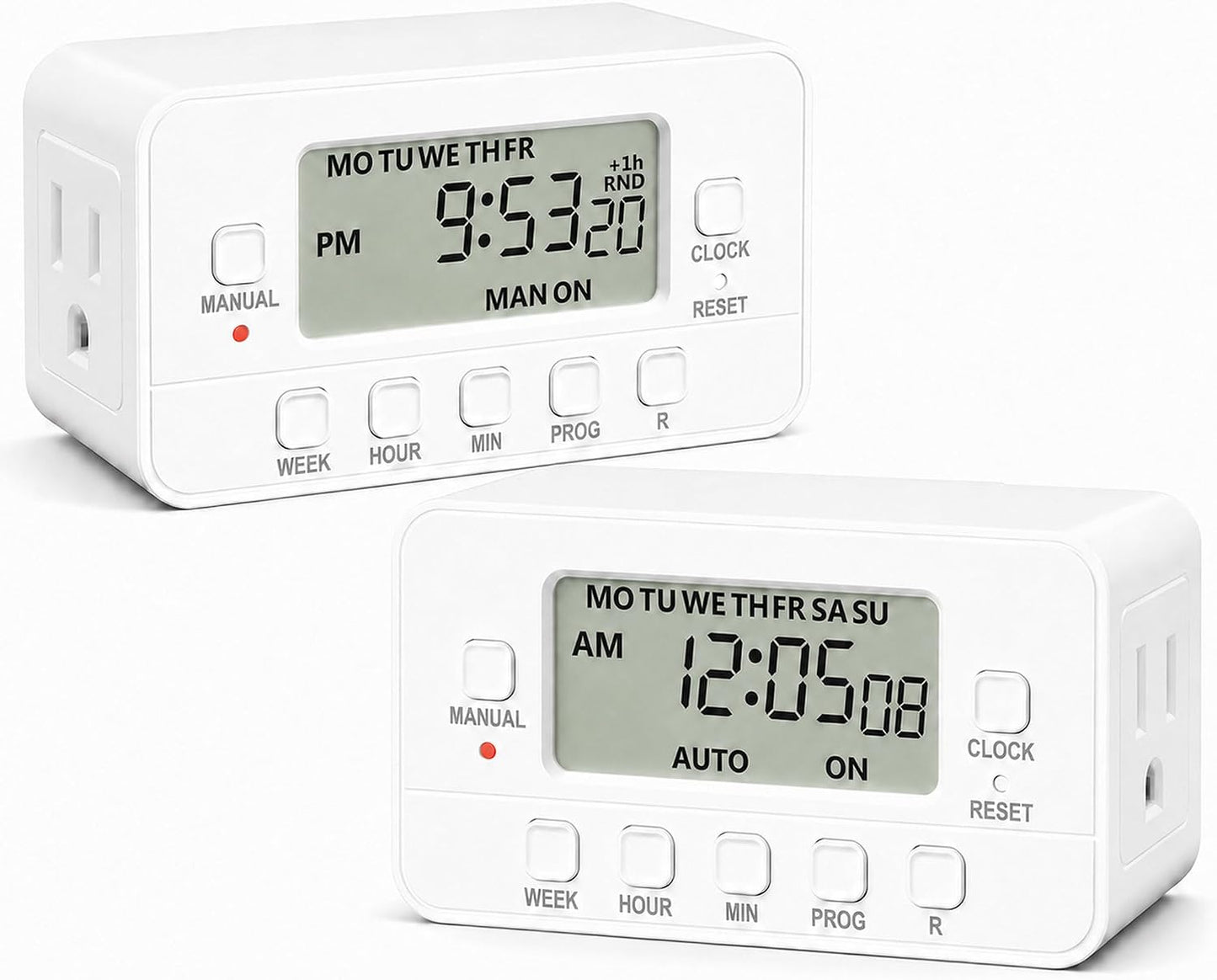 Digital Timer Outlet,7 Day Programmable Plug Timer for Light Indoor | 8 ON/OFF Programs 3 Prong Dual Grounded Outlets Timer , Vacation Mode, Light Switch for Lamps, Coffee Makers, Fans,15A/1875W
