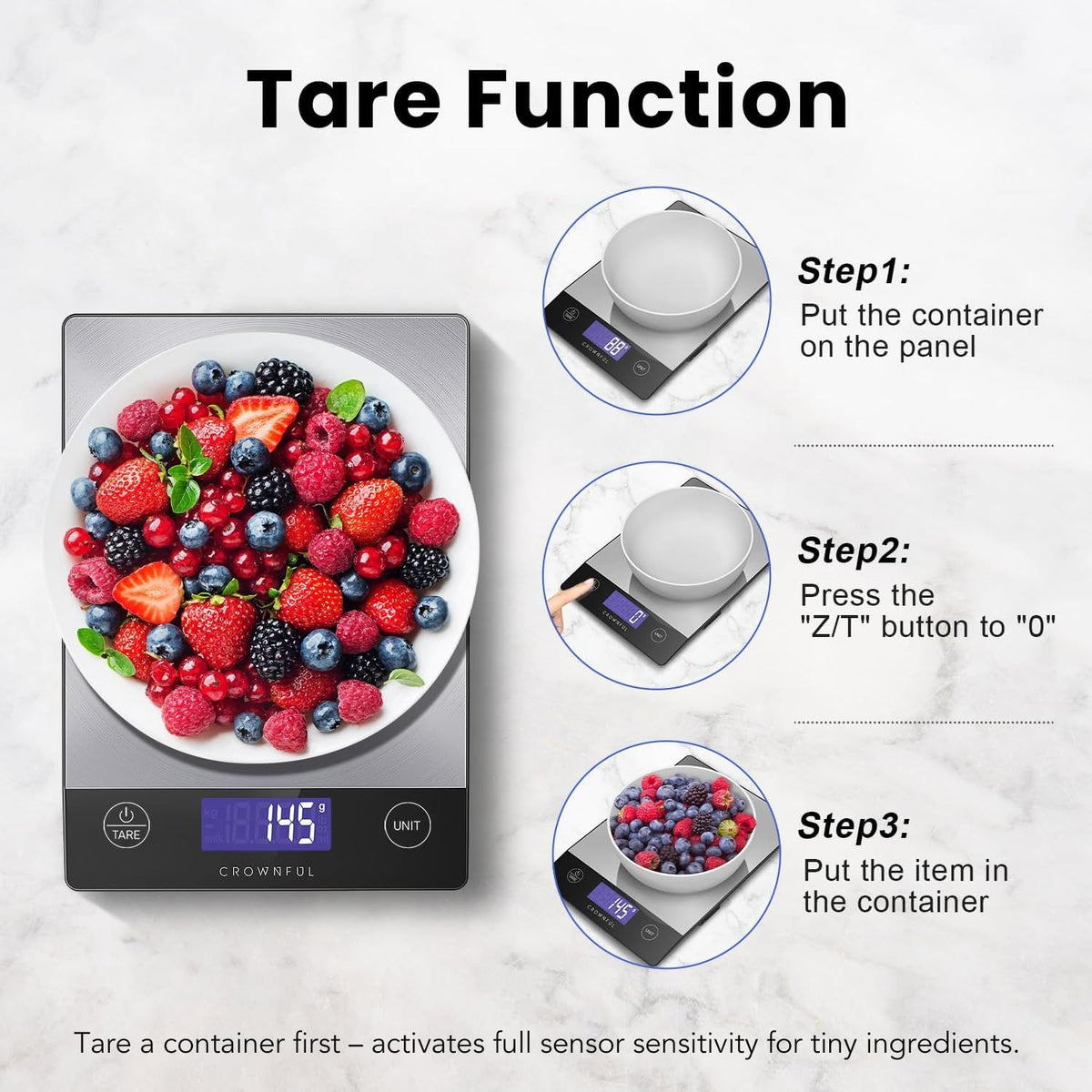 Food Scale, 33lb Rechargeable 304 Stainless Steel Digital Kitchen Scale Weight Grams and Ounces with LCD Display and Type-C Charging for Meal Prep, Baking and Cooking