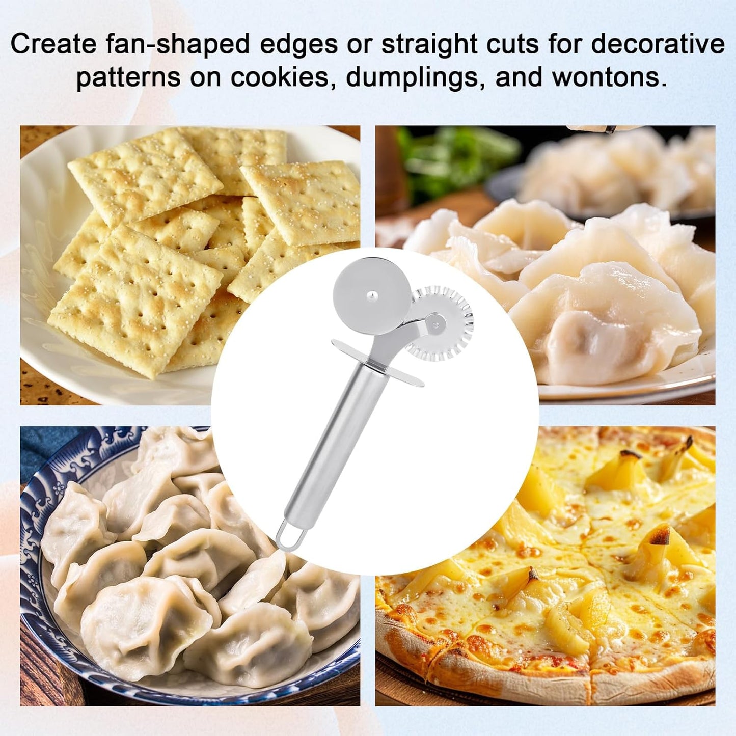 Double-Headed Pastry Cutter Wheel, Stainless Steel Dual-Head Pasta Crimper with Fluted & Straight Edge Cutting Kitchen Baking Making Tool for Ravioli Dough Pie Cracker Cinnamon Roll Pierogi