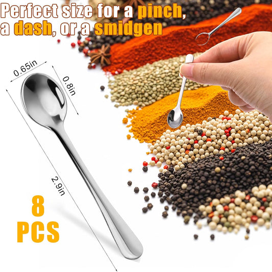8Pcs Tiny Spoons for Spices Jars, 2.9Inch Small Stainless Steel Spoons Mini | Cute Mini Condiment Spoons Little Spoon Silverware for Spice, Salt, Seasoning, Honey, Sugar