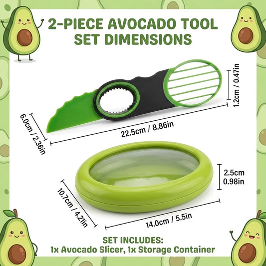 Avocado Slicer, Avocado Cutter Tool, 2-Piece Kitchen Gadget Set with Stainless Steel Blade and Storage Container, Dishwasher Safe for Fruits and Vegetables, Compact Design for Travel and Camping