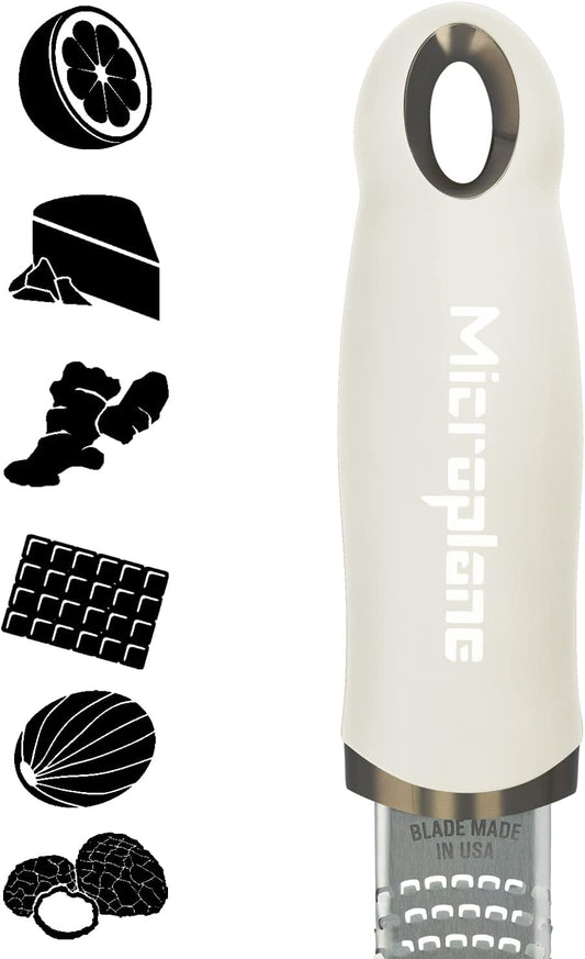 Zester Grater in Cashmere Beige for Citrus Fruits, Hard Cheese, Ginger, Chocolate and Nutmeg with Fine Stainless Steel Blade - Made in USA
