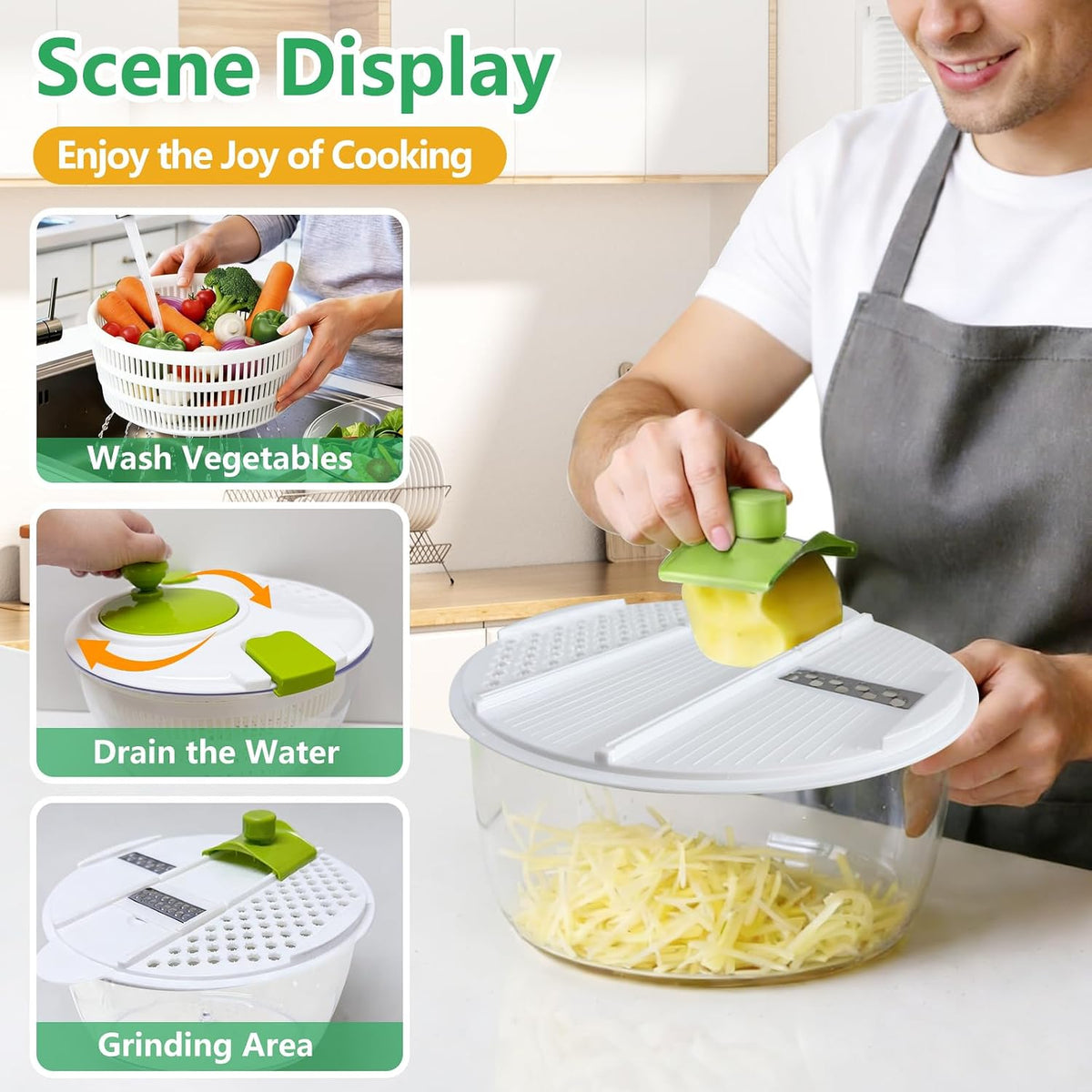 Salad Spinner Large,Vegetables Fruits Wash Bowl, Lettuce Spinner with 4 Blades Slicer,Salad Dryer for Washing