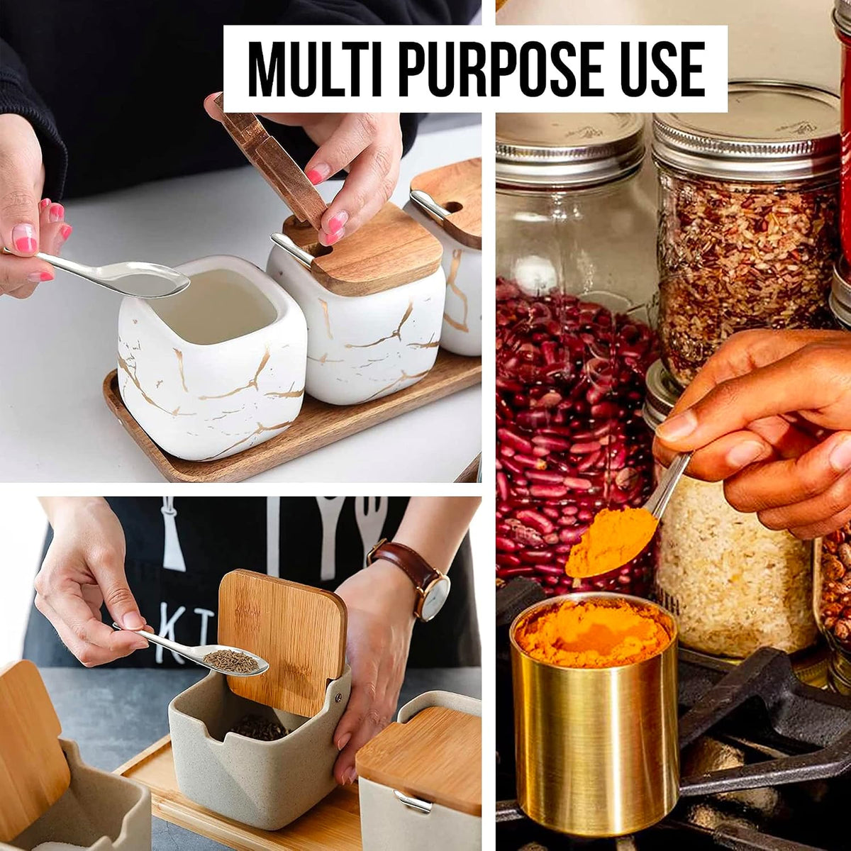 Stainless Steel Masala Spoons for Small Containers Mini Spoon for Masala Dabba Spices Spoons, All Tea Coffee Sugar & Spices Set of 7 pcs 3.5 Inch