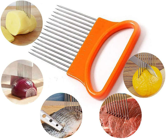 2Pcs Onion Holder Slicer, Stainless Steel | Onion Holder for Slicing, 10 Long Needles, Vegetable Chopper, Food Slicing, Multi-Purpose Cutter for Tomato Potato Lemon