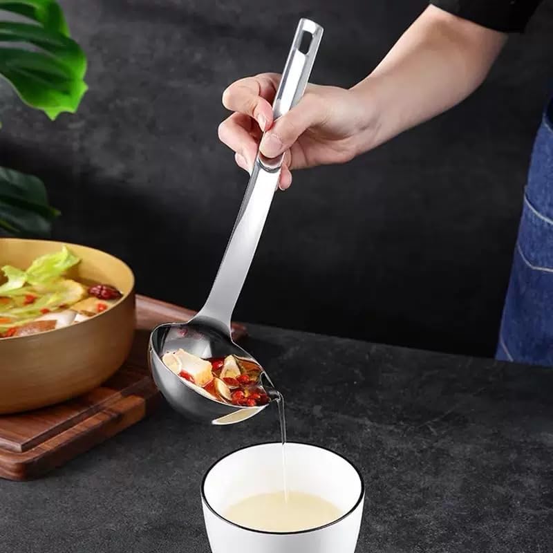 Fat Separator, Premium 304 Stainless Steel Oil Separator Soup Ladle Gravy Separator Skimmer with Hanging Hole, Kitchen Cooking Fat Remover Strainer Spoon for Soups, Sauces, Stews, 1 Pcs, 12 Inch