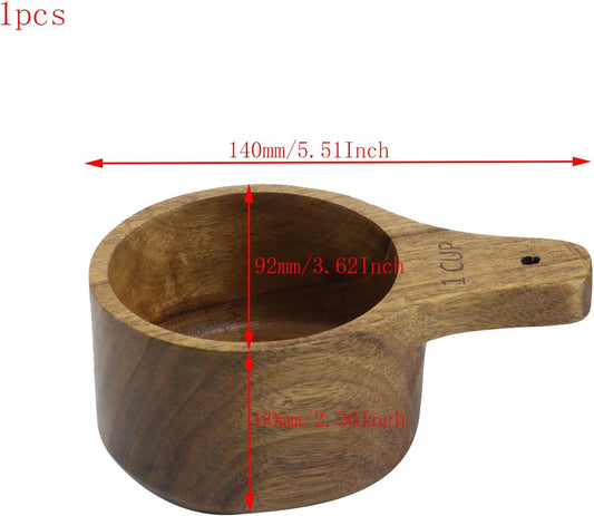 1PCS 1 Cup Wooden Measuring Cup Wood Kitchen Utensils Measure Spoon | Coffee Spoons with Handle, Wood Baking and Cooking Measure Tool, for Dry Ingredients, Spice, Coffee, Tea, Milk, Ground Beans