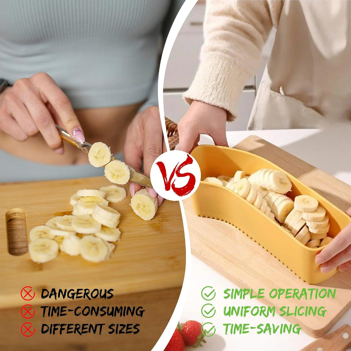Large Fruit Slicer - Banana, Strawberry, Egg Cutter for Kitchen Yellow