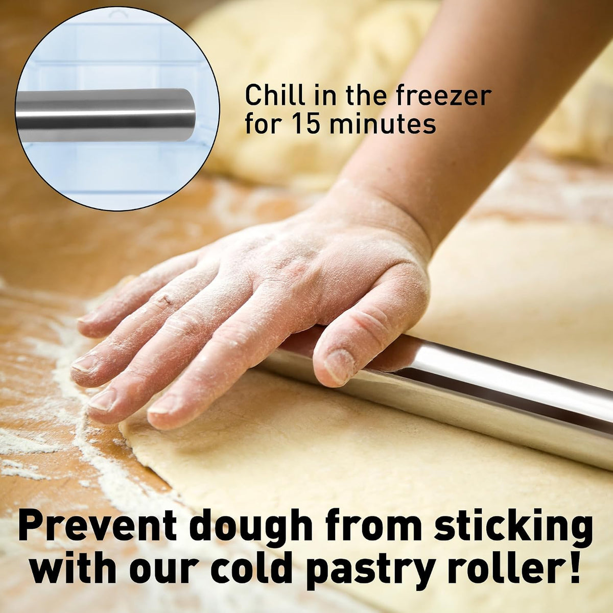 17-Inch Marble Rolling Pin With Stand - Polished Marble Rolling Pins For Baking With Long Beechwood Handle - Non-stick Roller Pin For Baking Pastries, Bread & Pizza