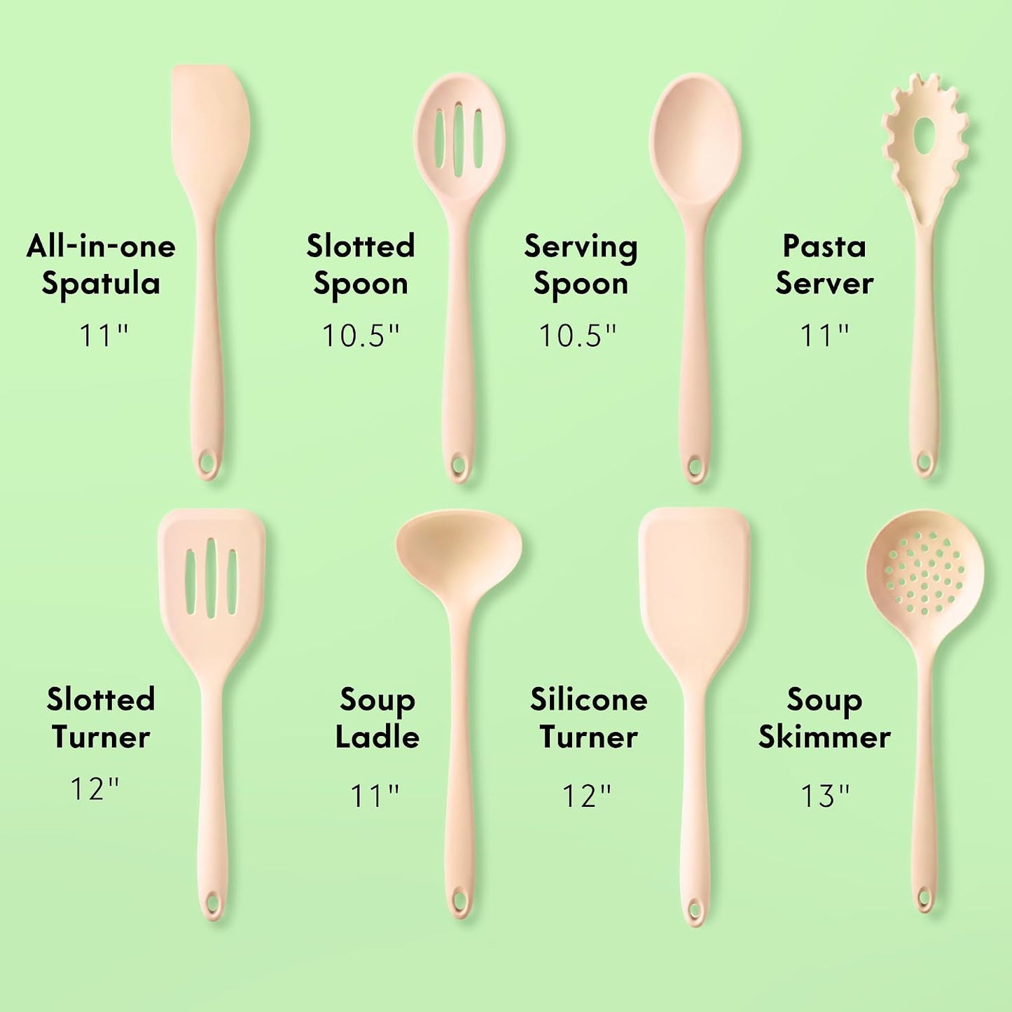 NonToxic Platinum Silicone Utensils, 100% Plastic-Free, 2-Pcs, Beige | LFGB-certified platinum silicone. Solid steel core, no hidden plastics. 500°F heat resistant. Non-scratch. Dishwasher safe