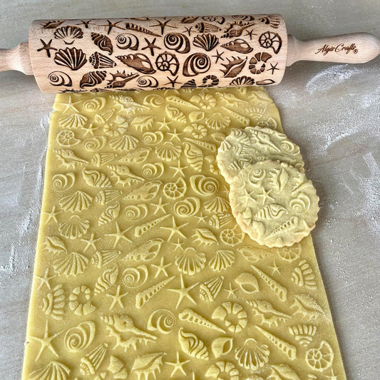Embossing Rolling Pin SHELLS. Dough and Clay Roller for Embossed Cookies and Pottery. Cookie and Ceramic Stamp. Backing Gifts for Women