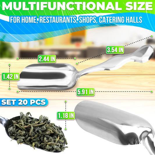 20 Pcs Mini Scoops for Candy, 5.8", Stainless Steel, Multipurpose | Small Topping Scoops; Stainless Steel; for Candy, Coffee, Cocoa, and Ice Cream; Food Scoopers for Kitchen and Parties