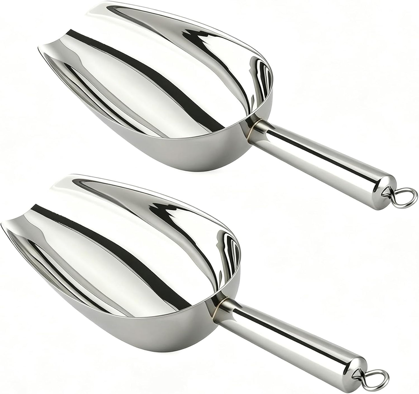 12 Oz 304 Stainless Steel Ice Scoop with Magnetic Hook - Heavy Duty Commercial Ice Shovel for Ice Maker & Freezer, Large Scooper for Bar, Kitchen, Party & Pet Food, Easy to Clean (Silver)