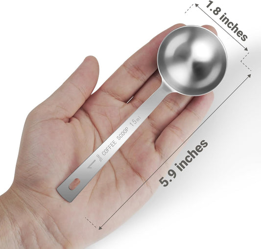 4Pcs 1 Tbsp 15ml Stainless Steel Long Handle Coffee Measuring Scoop | Stainless Steel, Precise 1 Tbsp Measure, Long Handle, For Ground Coffee Tea Spice Powder, Dishwasher Safe, Multi-Use Scoop