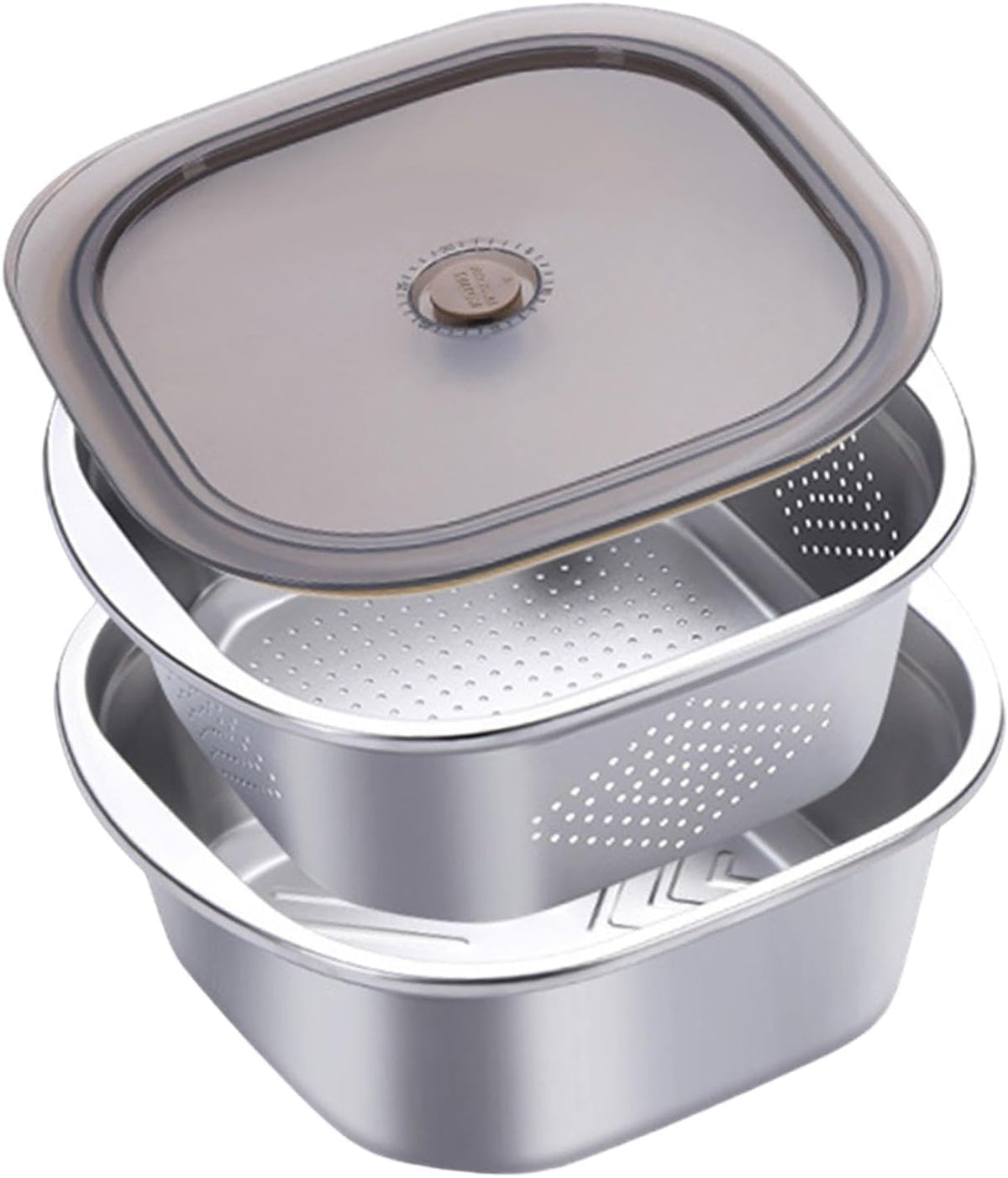Stainless Steel Colander Bowl Set Food Storage Container with lid, Washing Nesting Mixing Bowl for Rice Vegetable Grapes, 3600ml