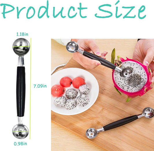 4 Pack Double Ended Headed Fruit Icecream Ball Spoon,430 Stainless Steel Melon Baller,Smooth Round Melon Balls Melon Scoop for Watermelon/Ice Cream/Fruits/Sorbet/Meatball