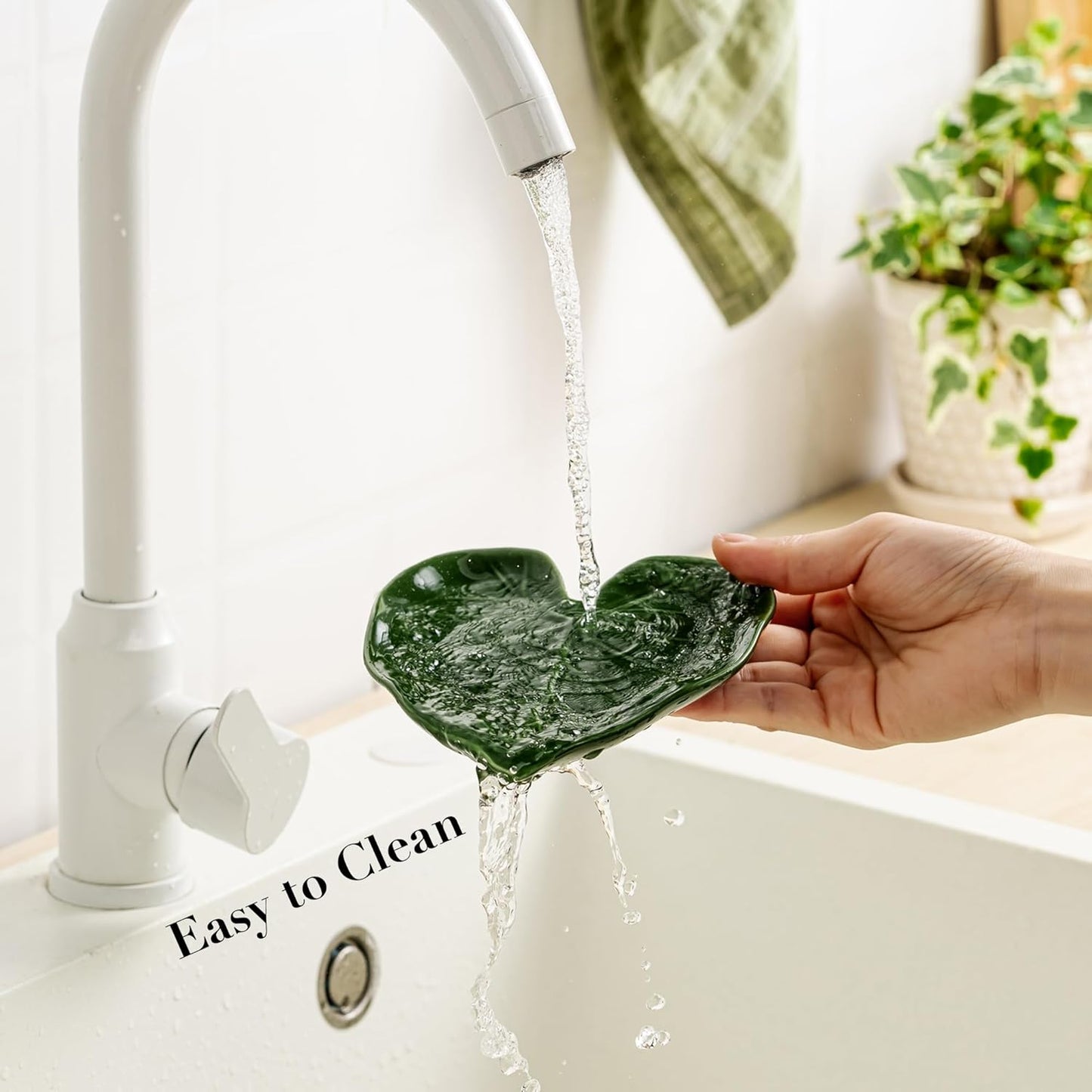 Ceramic Spoon Rest for Stove Top Cute Leaf Spoon Rest for Kitchen Counter | Spoon Holder for Stove, Home Whimsical Decor Kitchen, Green Kitchen Decor and Accessories, Kitchen Cottage Core Decor, 1Pack