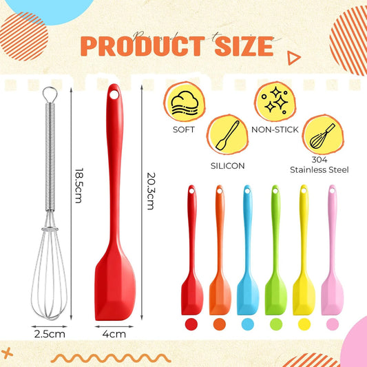 24 Set Mini Wire Whisk & Silicone Spatula, Non Stick Baking Tool | Flexible Silicone Spatula, 7 Inch Small Metal Wire Whisk, Non Stick Cookware, Portable Baking Accessory, Cooking Party Favors