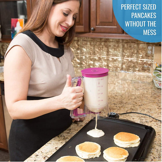 Pancake Batter Dispenser and Pancake Spatula Flipper - Perfect Baking Tool for Cupcakes, Waffles, Crepes, Cake or Any Baked Goods (Purple) - Heat Resistant Wide Spatula Perfect for Pancakes