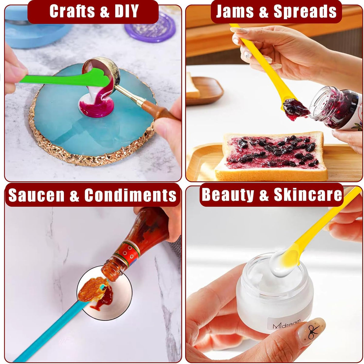 Silicone Spatula Set (6Pcs) - Dual-Ended Mini Scraper & Applicator for Zero Waste Cosmetics, Kitchen Food Jars, and Crafts. Thin Jar Spatula in 3 Versatile Sizes, Easy to Clean.