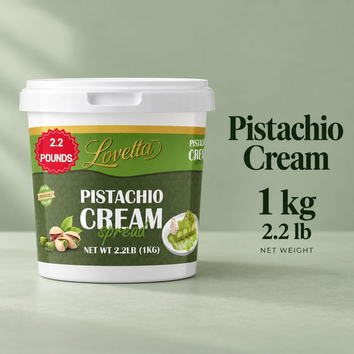 Lovetta Dubai Filling Pistachio & Knafeh 10.6oz (300g) Jar – Dubai Chocolate Bar Spread, Rich Pistachio & Knafeh Cream, Gourmet Filling for Desserts, Pastries & Kataifi Bars – Ready to Use