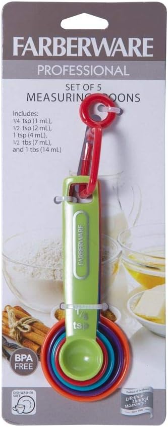 Professional Plastic Measuring Spoons, Set of 5, Colors may vary