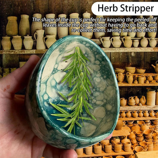 Pottery Herb Stripper Bowl, Herb Stripper Bowl Ceramic (Blue)