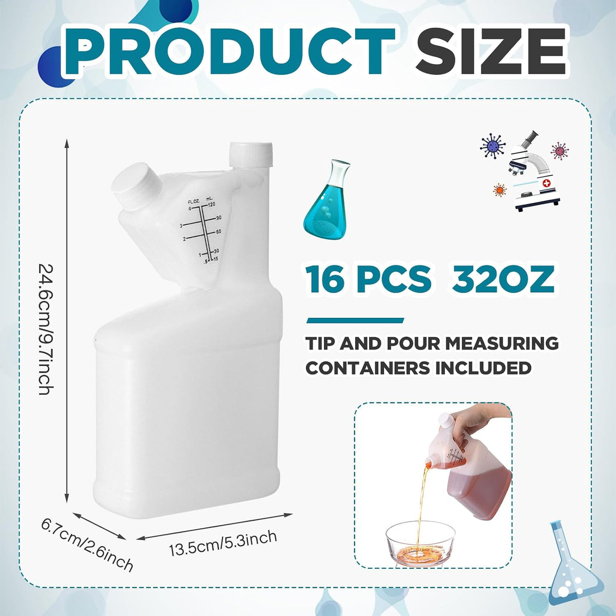 1 Pcs 32oz Tip Measure Container Tip and Pour Measuring Cup, 32oz