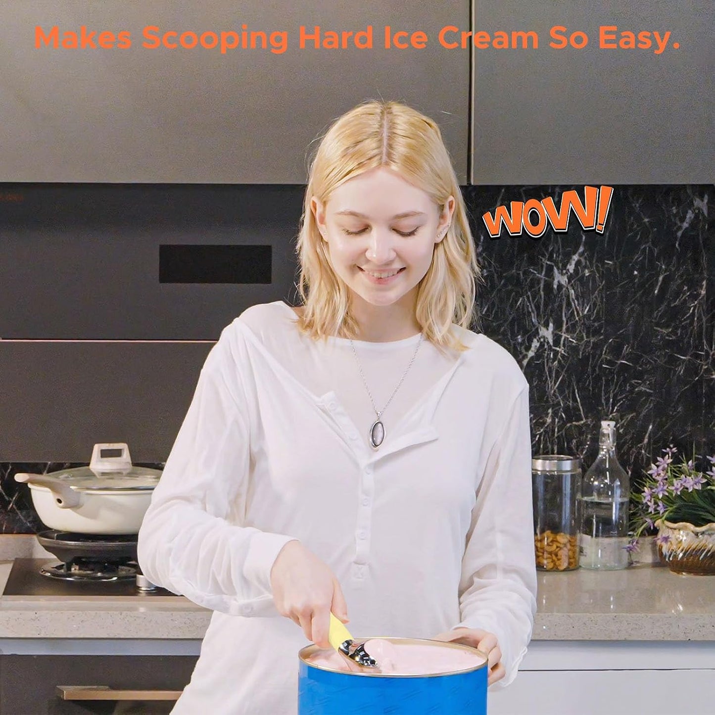 LT Heated Ice Cream Scoop, Rechargeable Electric Warming Scooper, Heats to 158F for Hard Ice Cream, IP67 Waterproof, Easy for Seniors & Kids (Yellow)