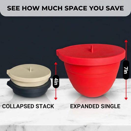 3-Pack Collapsible Silicone Bowl Liners for KitchenAid 5 QT Tilt-Head Stand Mixer Accessories, Reusable Dough Proofing & Food Storage Inserts with Airtight Lids, Space-Saving Kitchen Gadgets