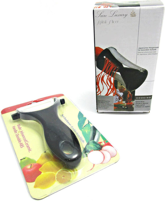 Premium Spiral Slicer with Ceramic Peeler - Black - Sharp, Durable, Rust-Resistant