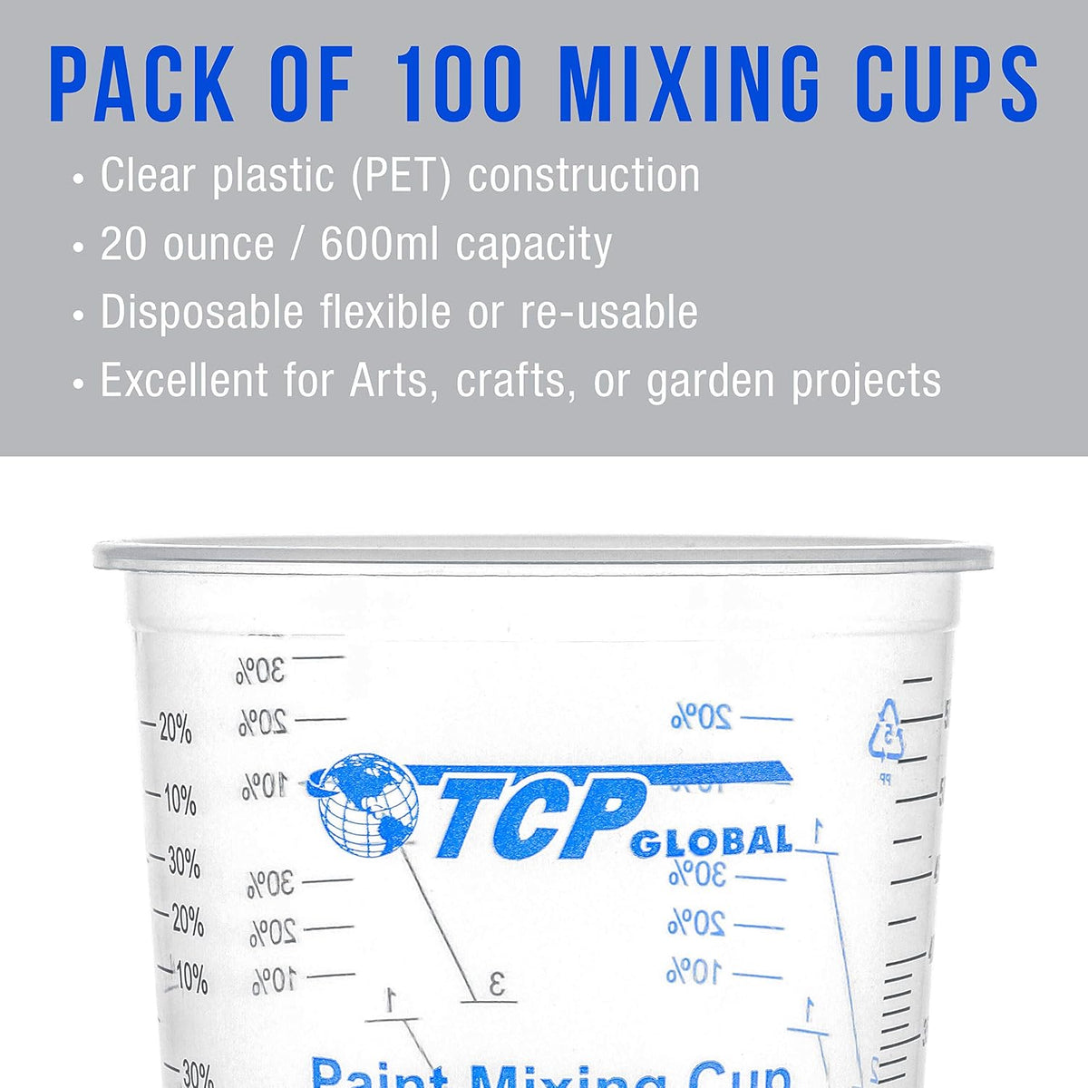 20 oz. (600ml) Graduated Plastic Mixing Cups - Box of 50