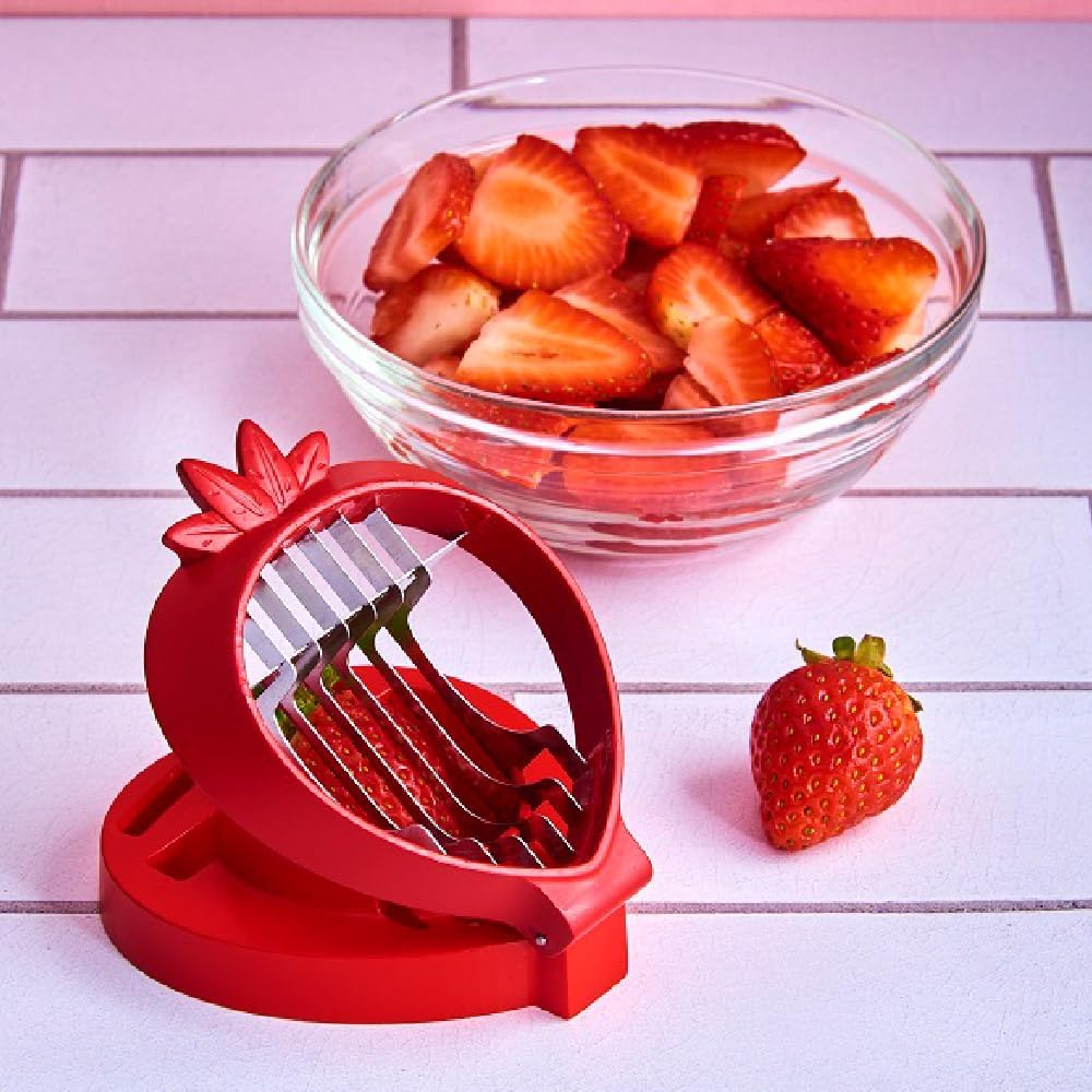 Strawberry Slicer, 2-in-1 Kitchen Tool with Stainless Steel Blades, Dishwasher Safe