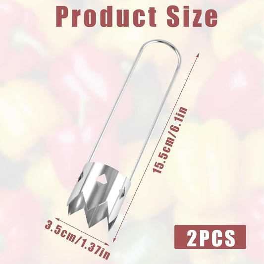 2 Pcs Pepper Corer,Multifunctional Fruit And Vegetable Core Remover,Stainless Steel Fruit And Vegetable Tool,Bell,Corer Tool Kitchen For Pepper, Pineapple, Pear, Apple Corer