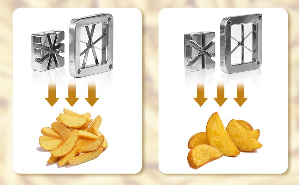 French Fry Cutter Commercial Potato Slicer with Suction Feet Complete Set, Includes 1/4", 3/8",1/2", Gray