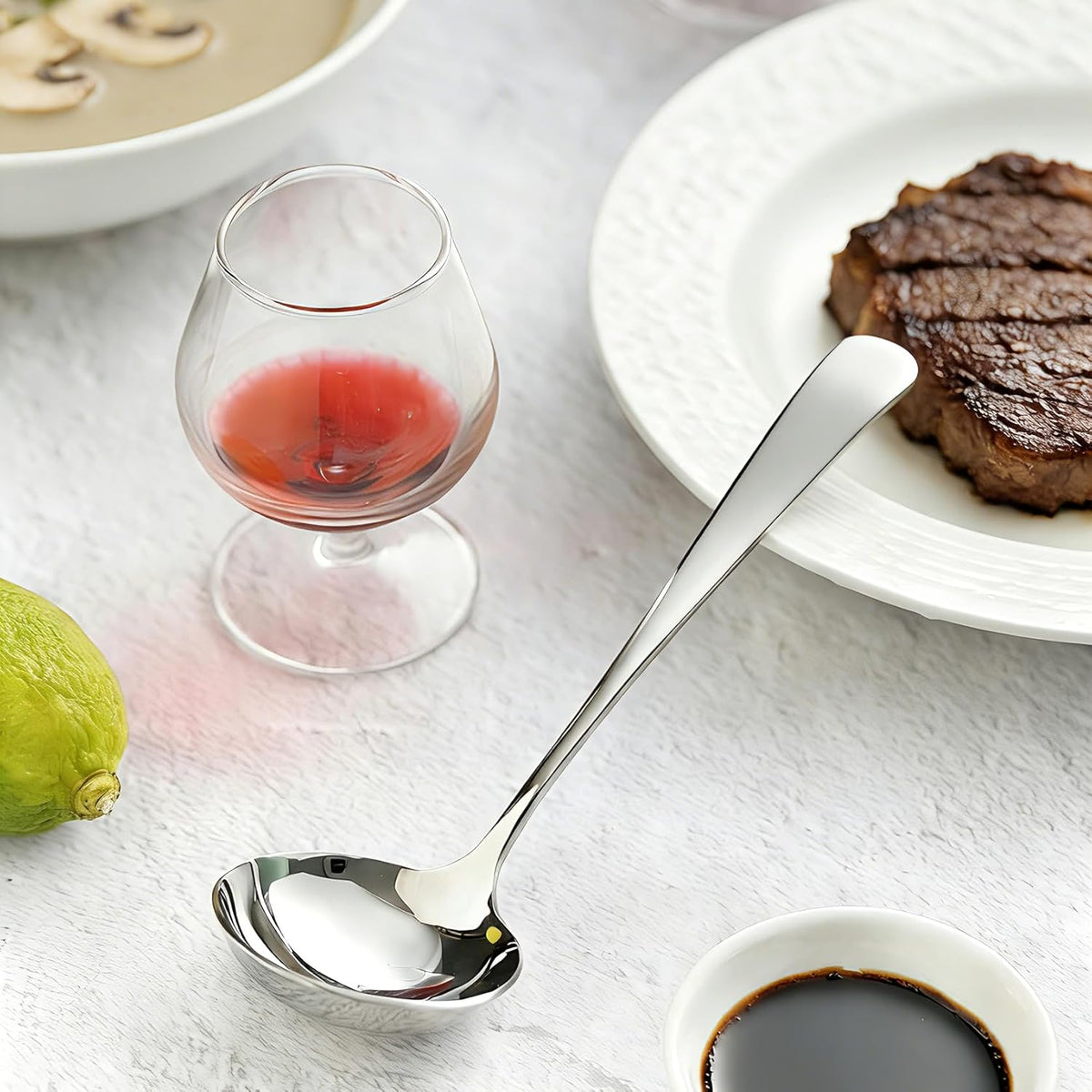 Small Ladle for Serving, 7.8 Inch 18/10 Stainless Steel Mini Gravy Ladle for Soup, Sauce and Gravy, Sturdy and Anti-corrosion, Dishwasher Safe