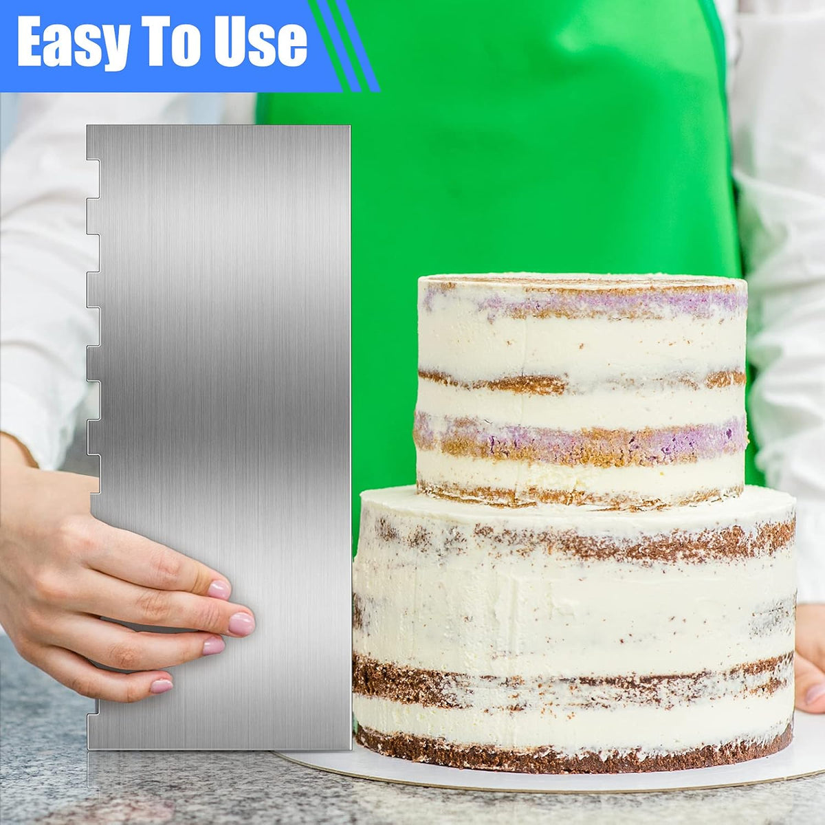 4 Pieces Stainless Steel Cake Ice Scraper Metal Smoother Large Double Sided Patterned Edge Stripe 9 Inch Metal Cake Decorating Comb for Icing Mousse Butter Cream Decoration, 4 Styles