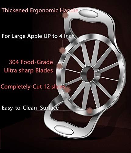 Apple Slicer and Corer 【UPGRADED】Apple Cutter Stainless Steel Heavy Duty Kitchen Gadgets- Extra Large Decorer Tools - 12 Slices Wedger Ultra Sharp