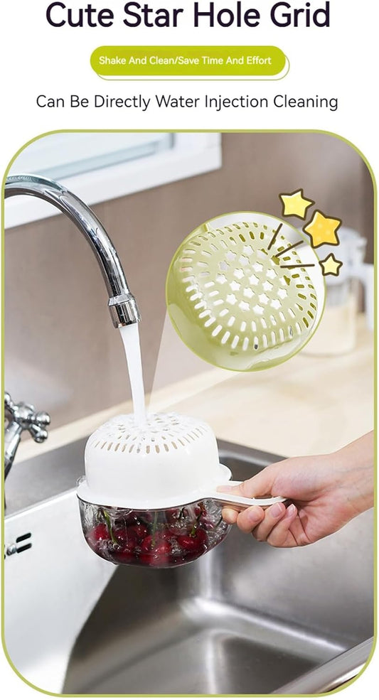 Small Fruit Colander,Fruit Rinser Strainer Container Dual-Layer Vegetable Cutting And Draining Basket,Watermelon Bowl With Strainer For Mini Berry And Tomato Grape Washer (Purple)