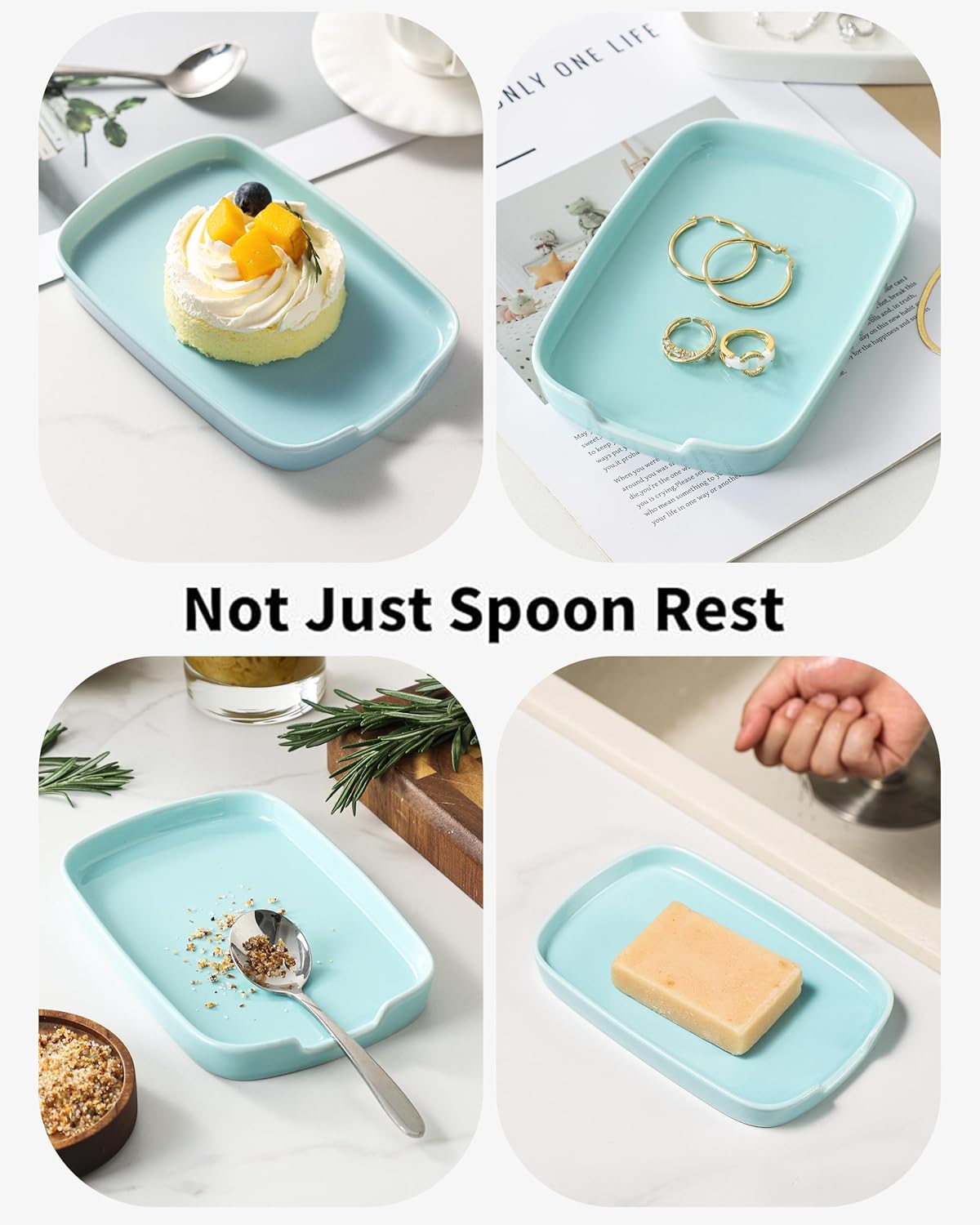 Spoon Rest for Stove Top, Ceramic Spoon Holder for Counter, Modern Farmhouse Decor Accessories for Spatula, Spoons or Tongs