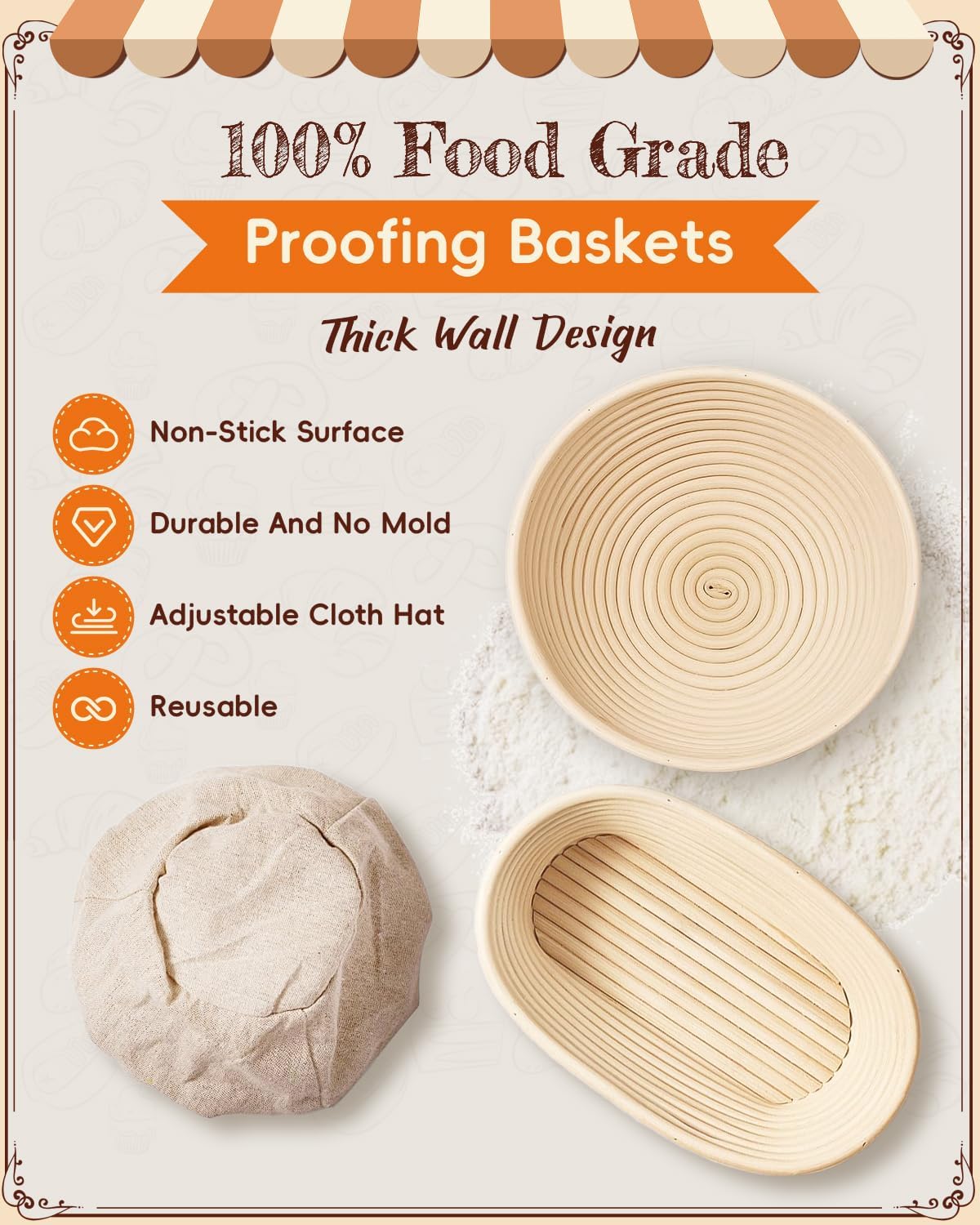Complete Sourdough Starter Kit | Easy to Clean for Beginners | Sourdough Bread Baking Supplies with Round Bread Proofing Basket, Bread Sling, Starter Jar, Dough Whisk, Scrapers, Bag,Manual