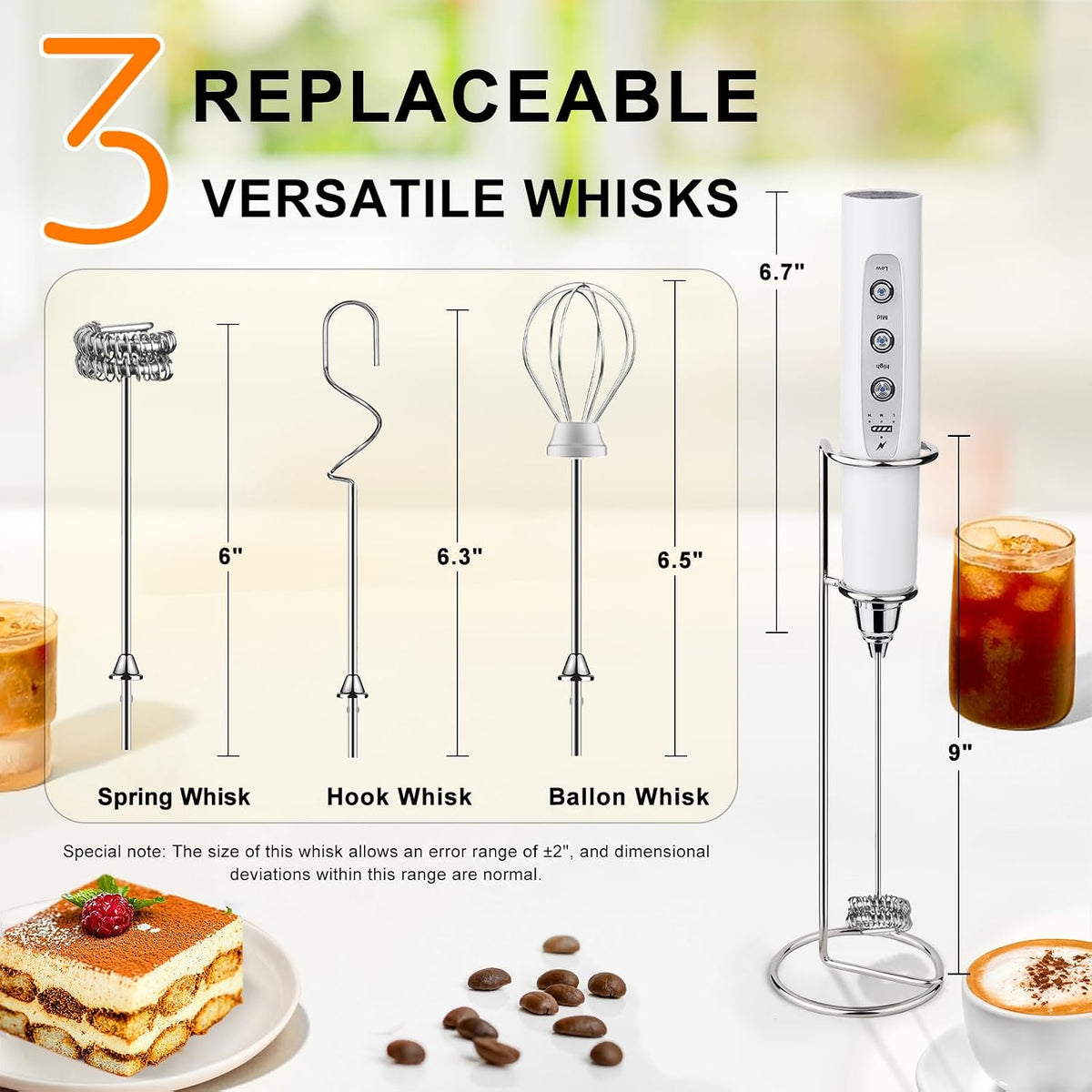 Handheld Milk Frother Wand for Coffee, Rechargeable Electric Whisk - Colors B