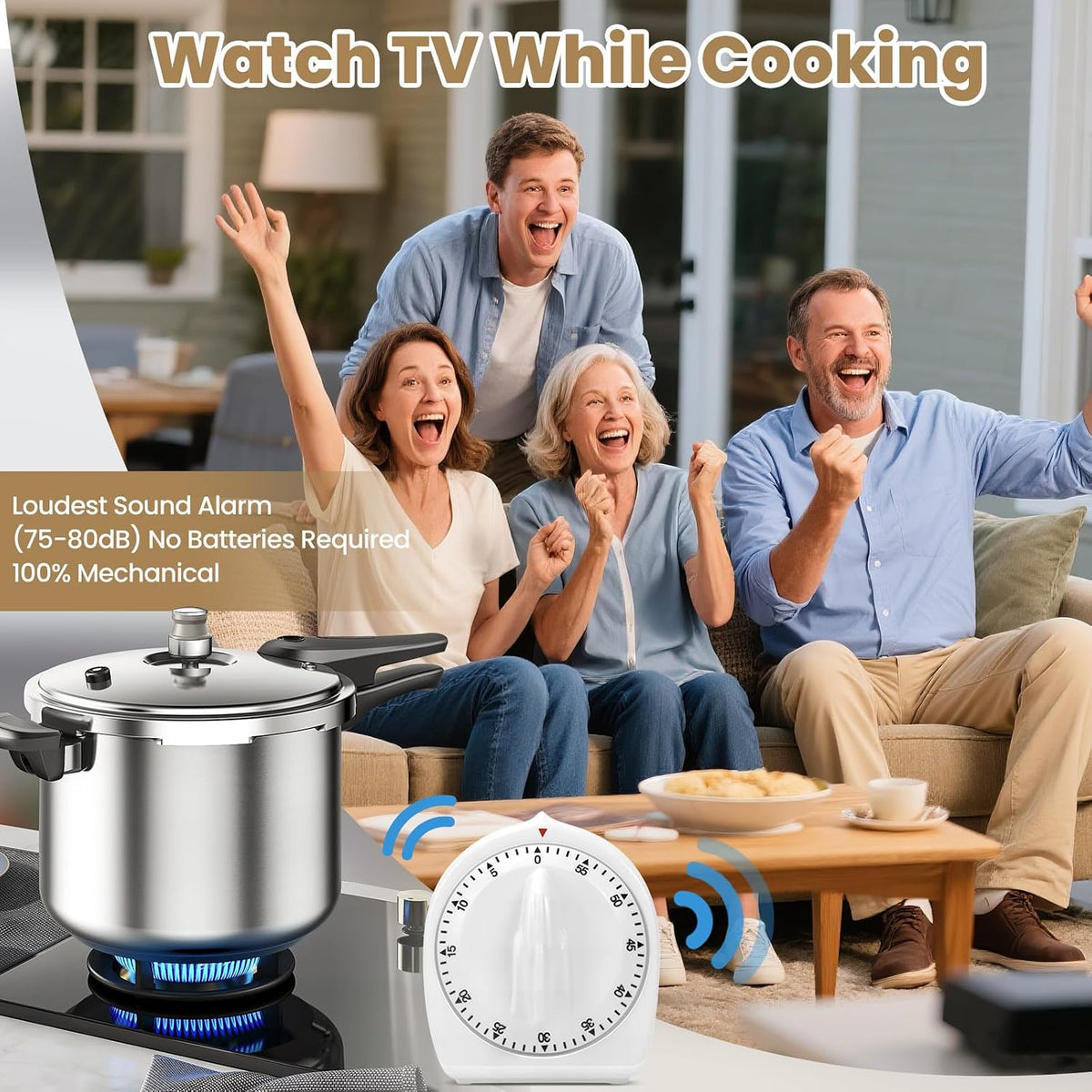 Kitchen Timers for Cooking, 60 Minute Wind Up - Chef Cooking Timer with Loud Alarm,100% Mechanical Desk Timer -No Batteries Required - Manual Countdown timers for Home, Study and Cooking (White)