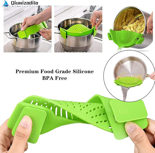 2 Pcs Clip on Strainer, Pot Strainer for Pasta Meat Vegetables Fruit, Silicone Strainers - Fit All Pots Bowls.